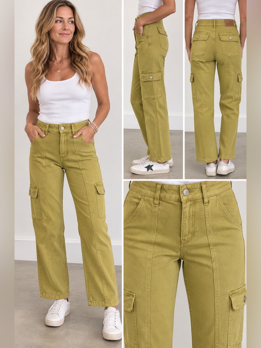 New nwt Judy Blue Olive Green Cargo slight wide Leg Pants 7/8